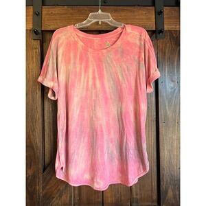 GreenTea Tie Dye Pink Grey Short Sleeve Casual Tunic Top Shirt XXL XXG